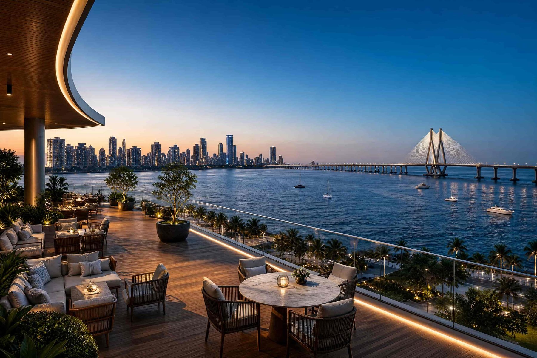 Adani Bandra Reclamation — Terrace overlooking the bay