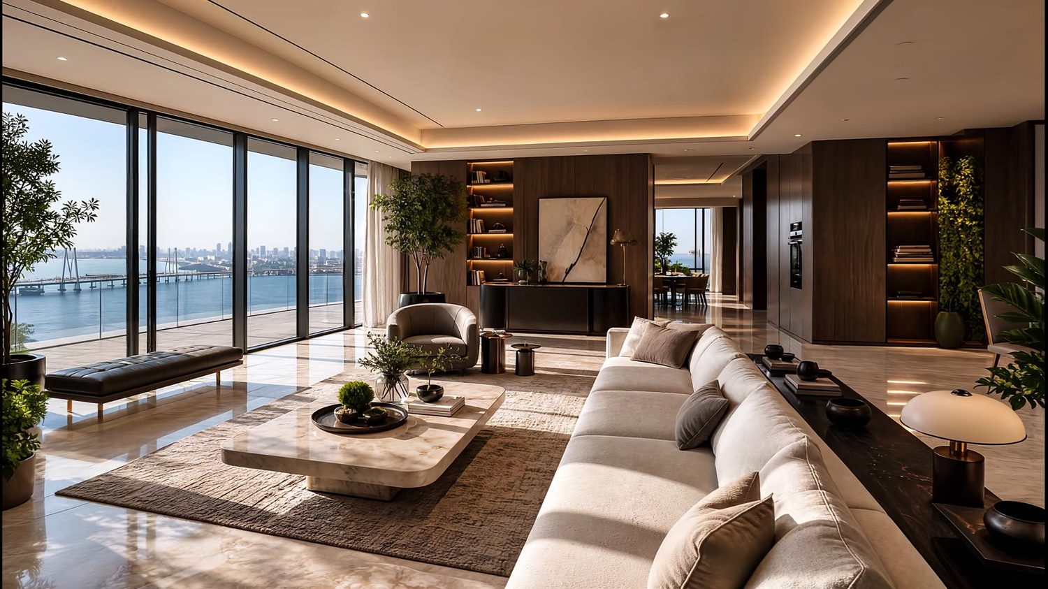 Adani Bandra Reclamation — Living room facing the bay