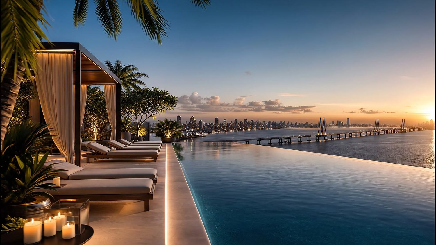 Adani Bandra Reclamation — Infinity edge at sunset